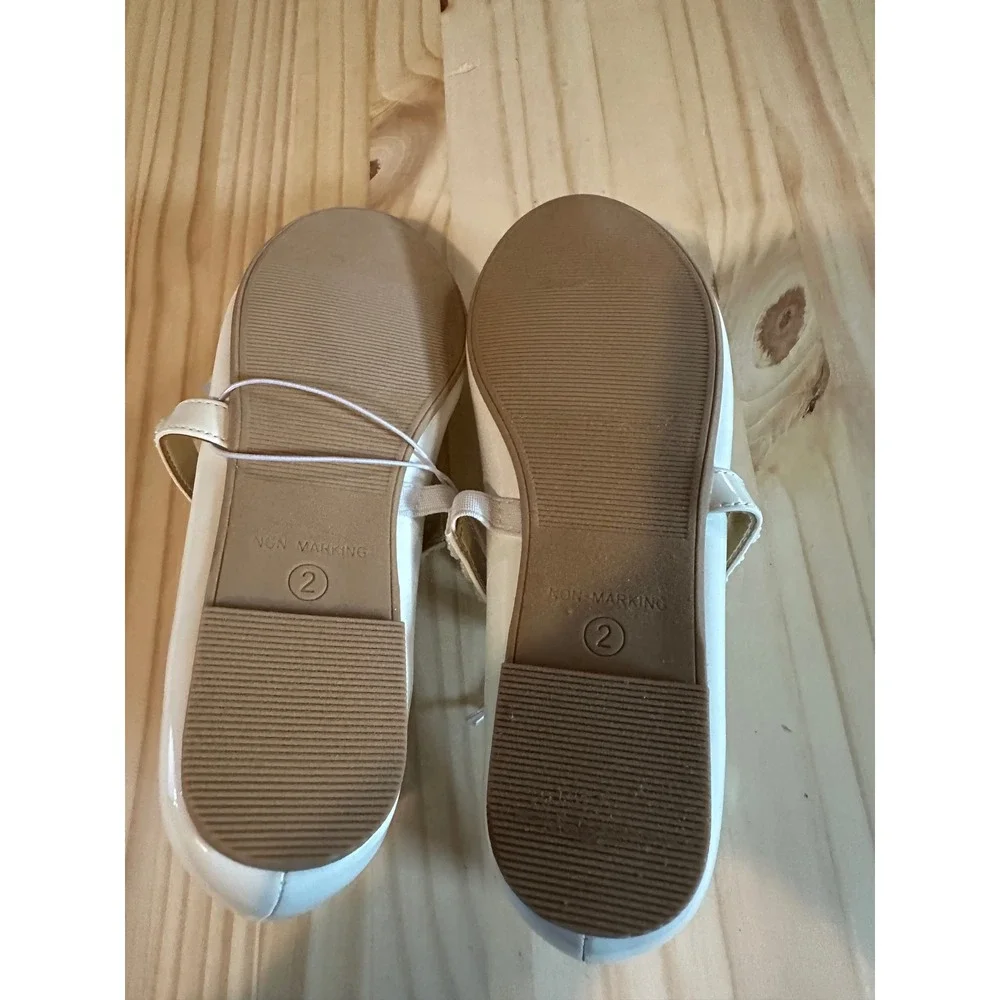 Cat & Jack Girls Cream Patent Mary Jane Ballet Flats Pearl Glitter Strap Size 2